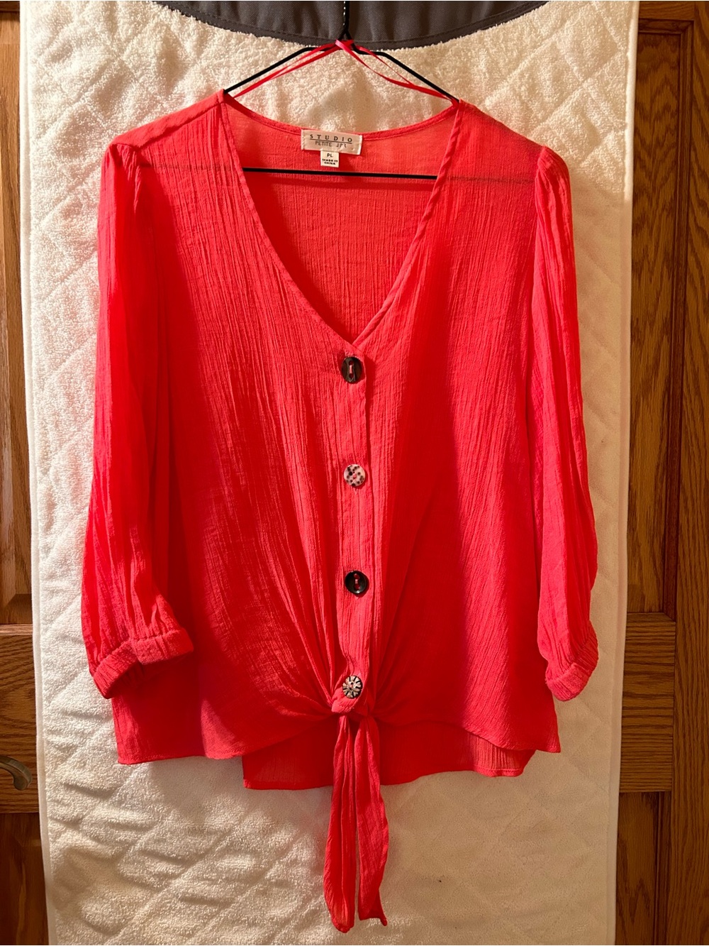 Studio Coral Button-Front Tie Hem Blouse